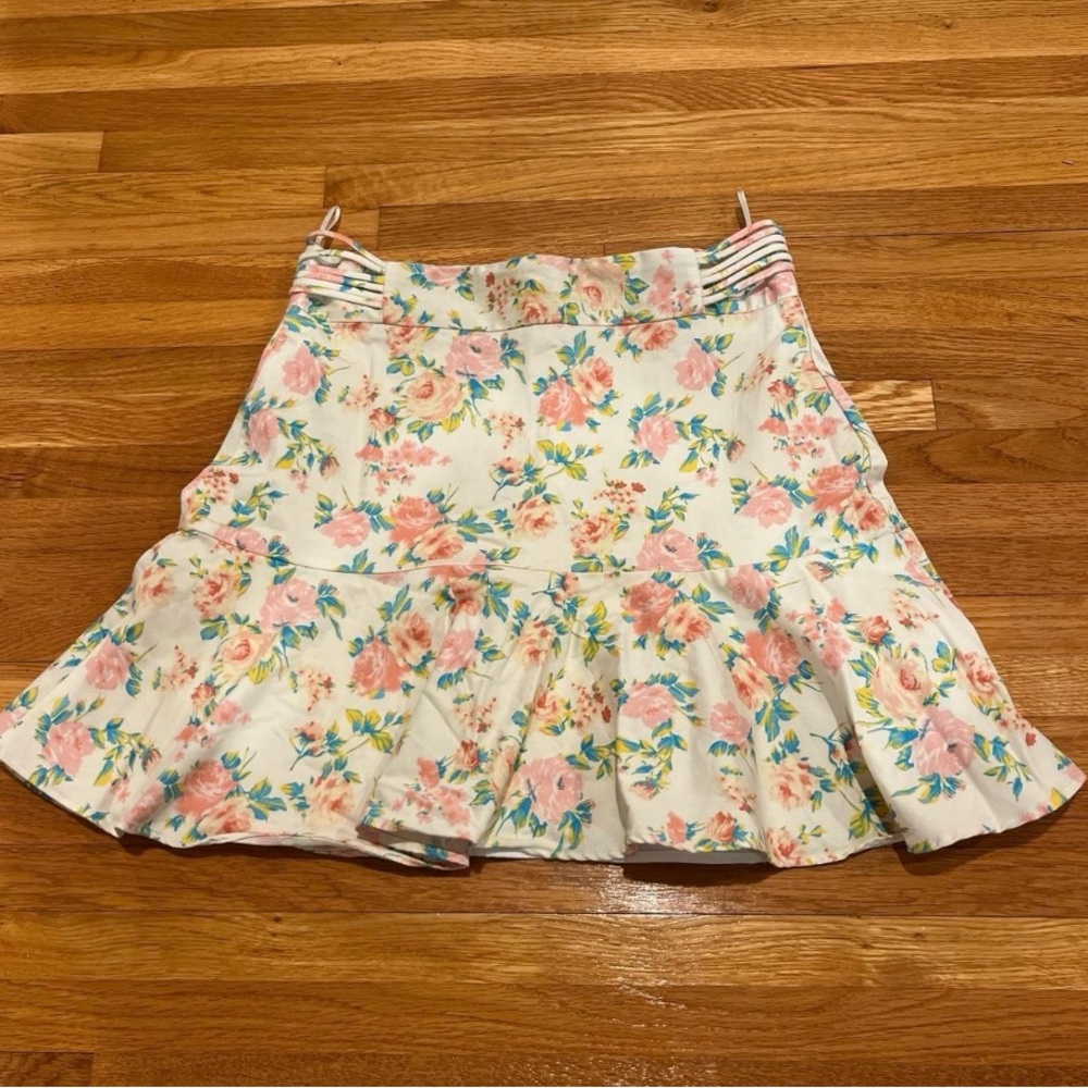 Zara Floral A-Line Skirt - Pink and Green on White